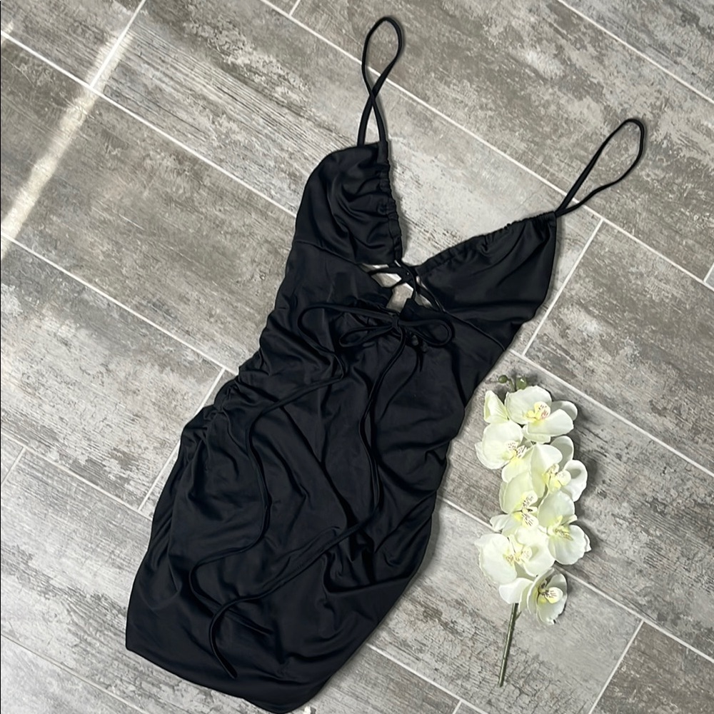 Black Bodycon Mini Dress with Spaghetti Straps